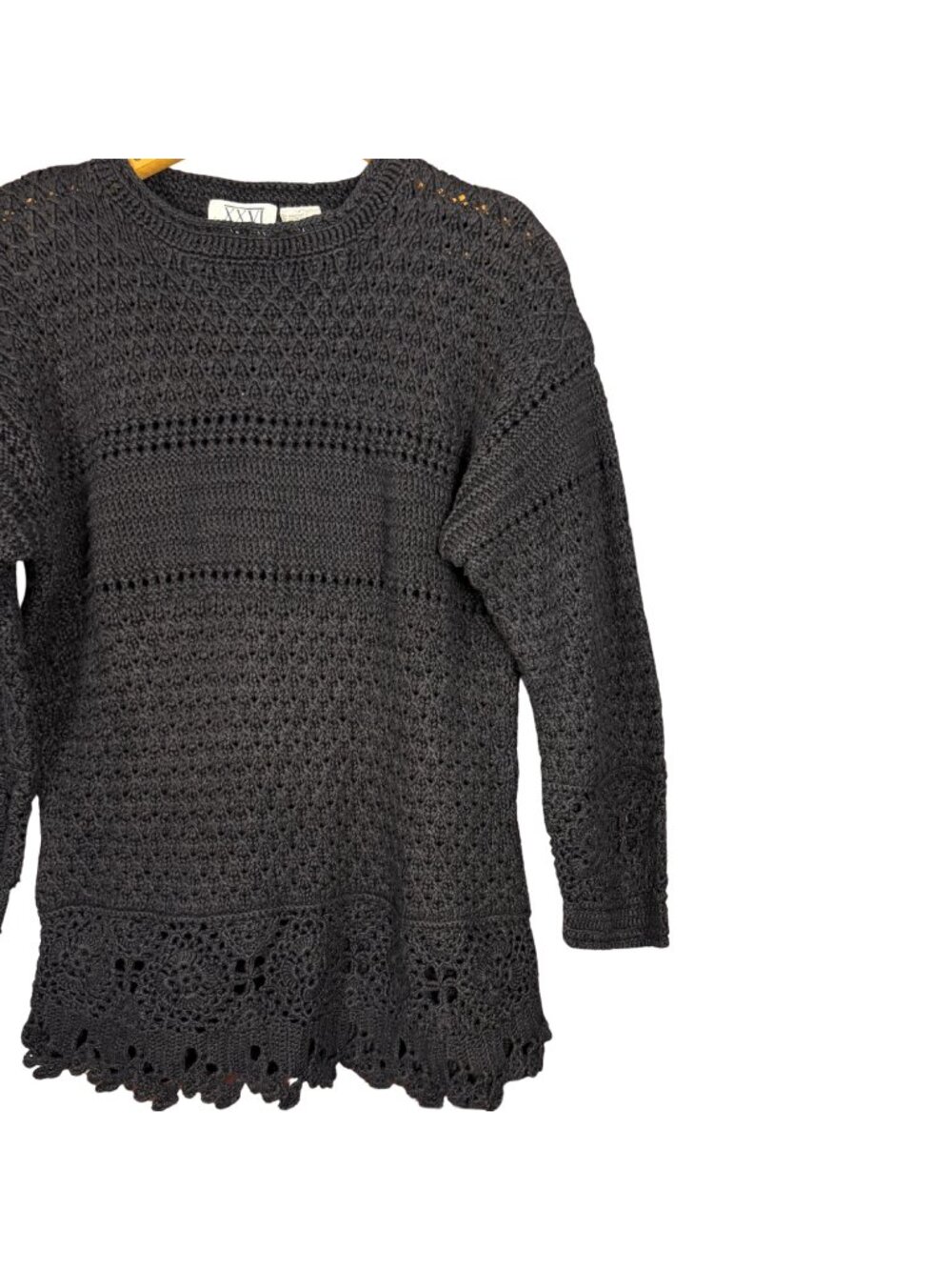Vintage 90s Black Crochet Knit Top, Tunic, Festival Western Grunge - Picture 2 of 7